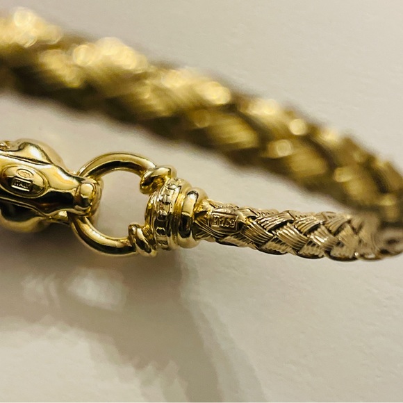Made in Italy Emerald Eyed Woven Bangle Bracelet Genuine 18k Gold over Solid925 - Picture 8 of 16